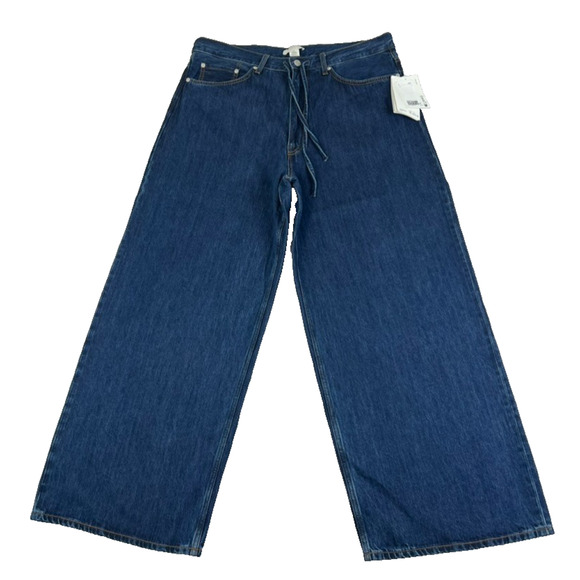 COS Jeans Women's Size 10 Dark Wash Extra Wide Leg Drawstring Belt Pants NWT - Picture 1 of 10